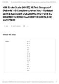 NIH Stroke Scale &lpar;NIHSS&rpar; All Test Groups A-F &lpar;Patients 1-6&rpar; Complete Answer Key &ndash; Updated Spring 2026 Exam QUESTIONS AND VERIFIED SOLUTIONS &vert;2026&vert; ELABORATED &DETAILED ANSWERS&excl;&excl;&NewLine;&NewLine;