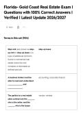 Florida- Gold Coast Real Estate Exam &vert;&NewLine;Questions with 100&percnt; Correct Answers &vert;&NewLine;Verified &vert; Latest Update 2026&sol;2027