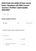 Gold Coast real estate 63 hour course&NewLine;Exam &vert; Questions with 100&percnt; Correct&NewLine;Answers &vert; Verified &vert; Latest Update&NewLine;2026&sol;2027