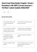 Gold Coast real estate 63 hour course&NewLine;Exam &vert; Questions with 100&percnt; Correct&NewLine;Answers &vert; Verified &vert; Latest Update&NewLine;2026&sol;2027
