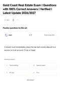 Gold Coast Real Estate Exam &vert; Questions&NewLine;with 100&percnt; Correct Answers &vert; Verified &vert;&NewLine;Latest Update 2026&sol;2027