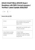 GOLD COAST REAL ESTATE Exam &vert;&NewLine;Questions with 100&percnt; Correct Answers &vert;&NewLine;Verified &vert; Latest Update 2026&sol;2027
