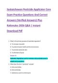 Saskatchewan Pesticide Applicator Core &NewLine;Exam Practice Questions And Correct &NewLine;Answers &lpar;Verified Answers&rpar; Plus &NewLine;Rationales 2026 Q&A &vert; Instant &NewLine;Download Pdf 