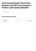 Gold Coast Real Estate School Exam &vert;&NewLine;Questions with 100&percnt; Correct Answers &vert;&NewLine;Verified &vert; Latest Update 2026&sol;2027&NewLine;
