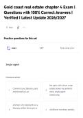 Gold coast real estate&colon; chapter 4 Exam &vert;&NewLine;Questions with 100&percnt; Correct Answers &vert;&NewLine;Verified &vert; Latest Update 2026&sol;2027