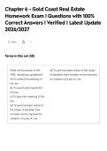 Chapter 6 - Gold Coast Real Estate&NewLine;Homework Exam &vert; Questions with 100&percnt;&NewLine;Correct Answers &vert; Verified &vert; Latest Update&NewLine;2026&sol;2027