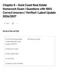 Chapter 8 - Gold Coast Real Estate&NewLine;Homework Exam &vert; Questions with 100&percnt;&NewLine;Correct Answers &vert; Verified &vert; Latest Update&NewLine;2026&sol;2027