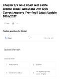 Chapter 8&sol;9 Gold Coast real estate&NewLine;license Exam &vert; Questions with 100&percnt;&NewLine;Correct Answers &vert; Verified &vert; Latest Update&NewLine;2026&sol;2027