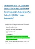Oklahoma Category 5 &mdash; Aquatic Pest &NewLine;Control Exam Practice Questions And &NewLine;Correct Answers &lpar;Verified Answers&rpar; Plus &NewLine;Rationales 2026 Q&A &vert; Instant &NewLine;Download Pdf