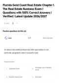 Florida Gold Coast Real Estate Chapter 1&period;&NewLine;The Real Estate Business Exam &vert;&NewLine;Questions with 100&percnt; Correct Answers &vert;&NewLine;Verified &vert; Latest Update 2026&sol;2027