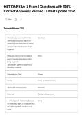 MLT 106 EXAM 3 Exam &vert; Questions with 100&percnt;&NewLine;Correct Answers &vert; Verified &vert; Latest Update 2026