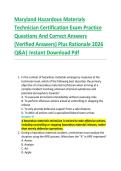 Maryland Hazardous Materials &NewLine;Technician Certification Exam Practice &NewLine;Questions And Correct Answers &NewLine;&lpar;Verified Answers&rpar; Plus Rationale 2026 &NewLine;Q&A&vert; Instant Download Pdf