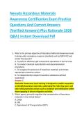 Nevada Hazardous Materials &NewLine;Awareness Certification Exam Practice &NewLine;Questions And Correct Answers &NewLine;&lpar;Verified Answers&rpar; Plus Rationale 2026 &NewLine;Q&A&vert; Instant Download Pdf