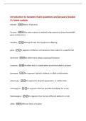 Introduction to Genetics Exam questions and answers Graded&NewLine;A&plus; latest update&NewLine;Mendel -Father of genetics&NewLine;Punnett -Man who invented a method using squares to show the possible&NewLine;gene combinations&NewLine;heredity -Passing of traits from parents to offspring&NewLine;gene