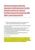 Wisconsin Hazardous Materials &NewLine;Awareness Certification Exam Practice &NewLine;Questions And Correct Answers &NewLine;&lpar;Verified Answers&rpar; Plus Rationale 2026 &NewLine;Q&A&vert; Instant Download Pdf