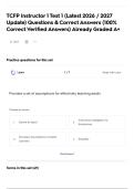 TCFP Instructor 1 Test 1 &lpar;Latest 2026 &sol; 2027 Update&rpar; Questions & Correct Answers &lpar;100&percnt; Correct Verified Answers&rpar; Already Graded A&plus;