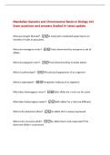 Mendelian Genetics and Chromosomal Basics in Biology 101&NewLine;Exam questions and answers Graded A&plus; latest update&NewLine;Who was Gregor Mendel&quest; -A monk who conducted experiments on&NewLine;heredity of traits in pea plants&period;&NewLine;What are monogenic traits&quest; -Traits determined by 