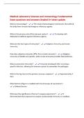 Medical Laboratory Sciences and Immunology Fundamentals&NewLine;Exam questions and answers Graded A&plus; latest update&NewLine;What is immunology&quest; - The study of physiological mechanisms that defend&NewLine;the body from invasion by foreign or infectious agents&period;&NewLine;What is the prim
