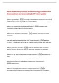 Medical Laboratory Sciences and Immunology Fundamentals&NewLine;Exam questions and answers Graded A&plus; latest update&NewLine;What is immunology&quest; -The study of physiological mechanisms that defend&NewLine;the body from invasion by foreign or infectious agents&period;&NewLine;What is the prima