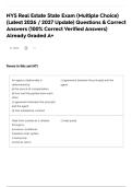 NYS Real Estate State Exam &lpar;Multiple Choice&rpar; &lpar;Latest 2026 &sol; 2027 Update&rpar; Questions & Correct Answers &lpar;100&percnt; Correct Verified Answers&rpar; Already Graded A&plus;