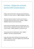Final Exam - Michigan Life and Health Questions With Complete Solutions