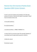 Pearson Vue Life Insurance Practice Exam Questions With Correct Answers