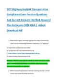 DOT Highway HazMat Transportation &NewLine;Compliance Exam Practice Questions &NewLine;And Correct Answers &lpar;Verified Answers&rpar; &NewLine;Plus Rationales 2026 Q&A &vert; Instant &NewLine;Download Pdf 