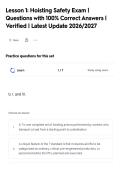 Lesson 1&colon; Hoisting Safety Exam &vert;&NewLine;Questions with 100&percnt; Correct Answers &vert;&NewLine;Verified &vert; Latest Update 2026&sol;2027