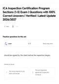 ICA Inspection Certification Program&NewLine;Sections &lpar;1-5&rpar; Exam &vert; Questions with 100&percnt;&NewLine;Correct Answers &vert; Verified &vert; Latest Update&NewLine;2026&sol;2027