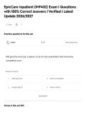 EpicCare Inpatient &lpar;INP402&rpar; Exam &vert; Questions&NewLine;with 100&percnt; Correct Answers &vert; Verified &vert; Latest&NewLine;Update 2026&sol;2027