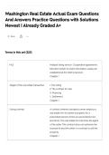 Washington Real Estate Actual Exam Questions And Answers Practice Questions with Solutions Newest &vert; Already Graded A&plus;