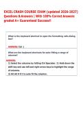 EXCEL CRASH COURSE EXAM &lpar;updated 2026-2027&rpar; &NewLine;Questions & Answers &vert; With 100&percnt; Correct Answers &NewLine;graded A&plus; Guaranteed Success&excl;&excl;