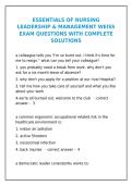 Essentials of Nursing Leadership & Management &ndash; Weiss Exam Q&A &lpar;Complete Solutions&rpar;&NewLine;&NewLine;&NewLine;&NewLine;