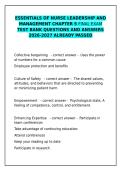 Nurse Leadership & Management Chapter 5 &ndash; Final Exam Test Bank Q&A 2026-2027&NewLine;&NewLine;