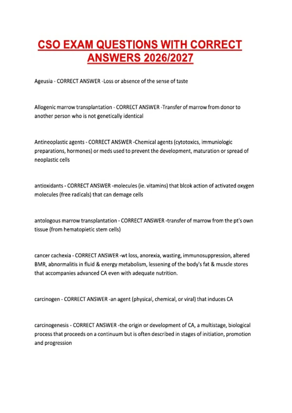CSO EXAM QUESTIONS WITH CORRECT ANSWERS 2026/2027 - CSO . - Stuvia US
