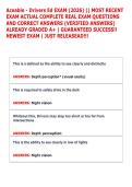 Aceable - Drivers Ed EXAM &lpar;2026&rpar; &vert;&vert; MOST RECENT &NewLine;EXAM ACTUAL COMPLETE REAL EXAM QUESTIONS &NewLine;AND CORRECT ANSWERS &lpar;VERIFIED ANSWERS&rpar; &NewLine;ALREADY GRADED A&plus; &vert; GUARANTEED SUCCESS&excl;&excl; &NewLine;NEWEST EXAM &vert; JUST RELEASEAD&excl;&excl;&excl;