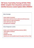 TAP Series&colon; Food Safety Training ACTUAL FINAL &NewLine;EXAM&comma; Complete Test &vert;&vert; Questions and Answers &NewLine;&lpar;Verified Answers&rpar; &lpar;Latest Update 2026&rpar; UPDATE&excl;&excl; 