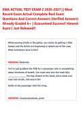 SWA ACTUAL TEST EXAM 2 2026-2027 &vert;&vert; Most &NewLine;Recent Exam Actual Complete Real Exam &NewLine;Questions And Correct Answers &lpar;Verified Answers&rpar; &NewLine;Already Graded A&plus; &vert; Guaranteed Success&excl;&excl; Newest &NewLine;Exam &vert; Just Released&excl;&excl;