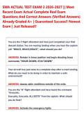 SWA ACTUAL TEST EXAM 2 2026-2027 &vert;&vert; Most &NewLine;Recent Exam Actual Complete Real Exam &NewLine;Questions And Correct Answers &lpar;Verified Answers&rpar; &NewLine;Already Graded A&plus; &vert; Guaranteed Success&excl;&excl; Newest &NewLine;Exam &vert; Just Released&excl;&excl;  