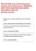 SPCE 630 FINAL Exam &vert;&vert; 2026 &lpar;Actual Exam&rpar; &NewLine;Questions with verified Answers &vert; FREQUENTLY &NewLine;MOST TESTED QUESTIONS AND VERIFIED &NewLine;SOLUTIONS &commat; 2026-2027  &NewLine;Ball State University  