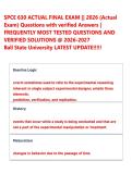 SPCE 630 ACTUAL FINAL EXAM &vert;&vert; 2026 &lpar;Actual &NewLine;Exam&rpar; Questions with verified Answers &vert; &NewLine;FREQUENTLY MOST TESTED QUESTIONS AND &NewLine;VERIFIED SOLUTIONS &commat; 2026-2027  &NewLine;Ball State University LATEST UPDATE&excl;&excl;&excl;&excl;&excl; 