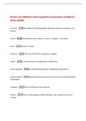 Physics 101 Midterm Exam questions and answers Graded A&plus;&NewLine;latest update&NewLine;Free Fall -the motion of a falling object when the only force acting on it is&NewLine;gravity&NewLine;Inertia -the tendency of an object to resist a change in its motion&NewLine;force -A push or a pull&NewLine;
