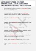 LEARN2SERVE FOOD MANAGER CERTIFICATION &ndash; STUDY NOTES&vert;TEST QUESTIONS 2026-2027 &vert;LATEST UPDATED VERSION