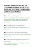 TEACHING READING AND WRITING THE&NewLine;DEVELOPMENTAL APPROACH 2026 ACTUAL&NewLine;TEST PAPER QUESTIONS SOLUTIONS VERIFIED&NewLine;COMPLETE STUDY PACKAGE&NewLine;