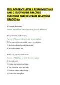 TEFL ACADEMY LEVEL 5 ASSIGNMENTS A B&NewLine;AND C STUDY GUIDE PRACTICE&NewLine;QUESTIONS AND COMPLETE SOLUTIONS&NewLine;GRADED A&plus;