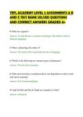 TEFL ACADEMY LEVEL 5 ASSIGNMENTS A B&NewLine;AND C TEST BANK SOLVED QUESTIONS&NewLine;AND CORRECT ANSWERS GRADED A&plus;&NewLine;