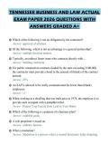 TENNESSEE BUSINESS AND LAW ACTUAL&NewLine;EXAM PAPER 2026 QUESTIONS WITH&NewLine;ANSWERS GRADED A&plus;&NewLine;