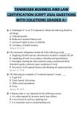 TENNESSEE BUSINESS AND LAW&NewLine;CERTIFICATION SCRIPT 2026 QUESTIONS&NewLine;WITH SOLUTIONS GRADED A&plus;
