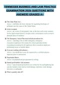 TENNESSEE BUSINESS AND LAW PRACTICE&NewLine;EXAMINATION 2026 QUESTIONS WITH&NewLine;ANSWERS GRADED A&plus;