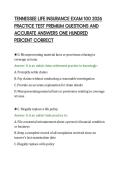 TENNESSEE LIFE INSURANCE EXAM 100 2026&NewLine;PRACTICE TEST PREMIUM QUESTIONS AND&NewLine;ACCURATE ANSWERS ONE HUNDRED&NewLine;PERCENT CORRECT